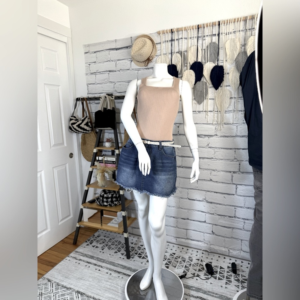 High Waisted Denim Mini Skirt